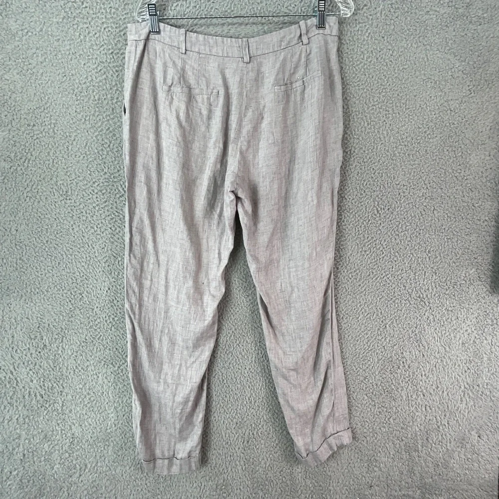Zara Basic Collection Trousers Women 8 Taupe Excellent Linen Blend Cuffed Hem